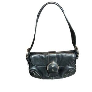 Coach Black Leather Shoulder Bag Soho Buckle Flap Purse Baguette Style